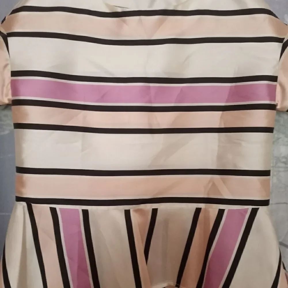 NWT Etienne Aigner 6 Block Color Striped Short Petal SILK Blend Women Top Blouse